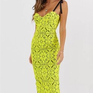 ASOS DESIGN bonded geometric lace midi dress - Lime